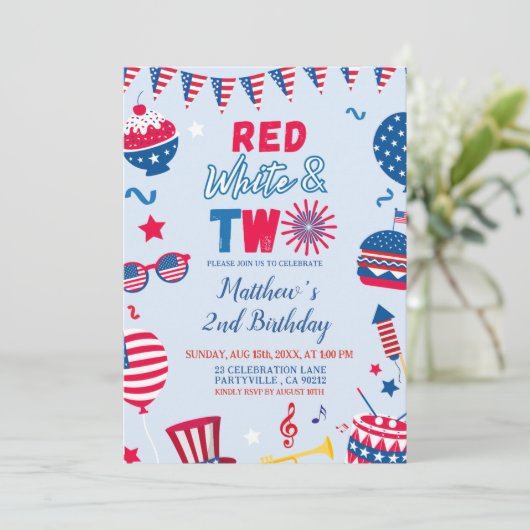 Patriottisch rood wit en twee verjaardagsuitnodigi kaart (Staand voorkant)