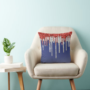 Patriottisch Rood Wit Glitter Drip Blauw Kussen