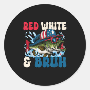 Patriottisch Rood Wit & Kamp; Bruh Amerika Vissen Ronde Sticker