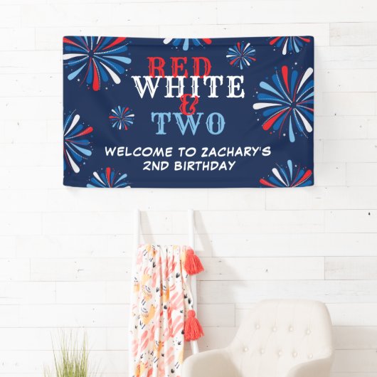 Patriottisch rood wit twee 2e verjaardag welkom spandoek (Insitu)