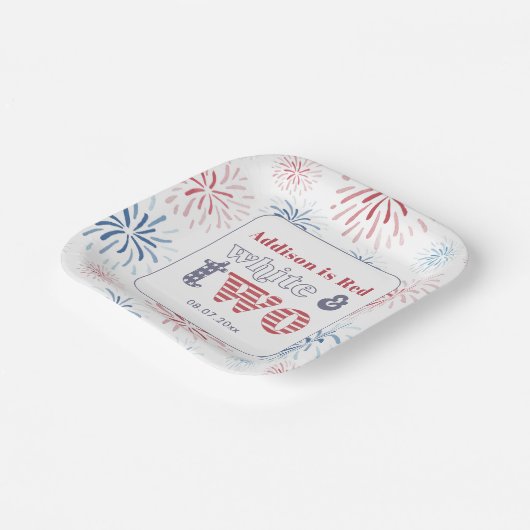 Patriottisch rood wit twee 2e verjaardagsfeest papieren bordje (Gebogen)