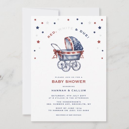 Patriottisch Rood, Wit & Verplicht 4 Juli Baby sho Kaart (Voorkant)