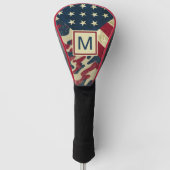 Patriottisch rustieke Amerikaanse vlag Camo Monogr Golfheadcover (Voorkant)