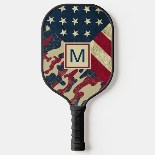 Patriottisch rustieke Amerikaanse vlag Camo Monogr Pickleball Paddle (Voorkant)