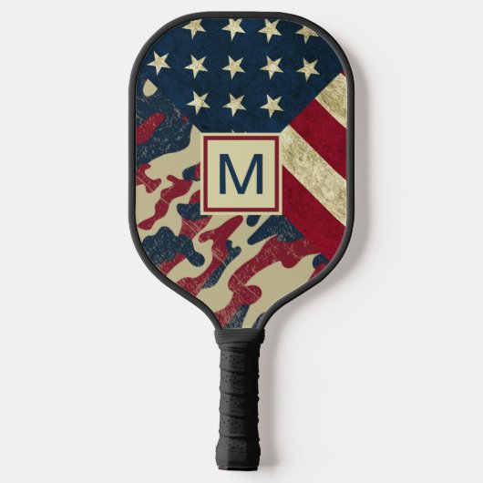 Patriottisch rustieke Amerikaanse vlag Camo Monogr Pickleball Paddle (Achterkant)
