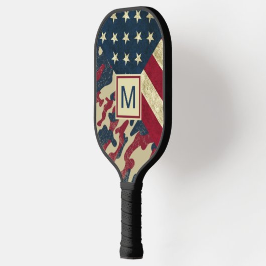 Patriottisch rustieke Amerikaanse vlag Camo Monogr Pickleball Paddle (Links)