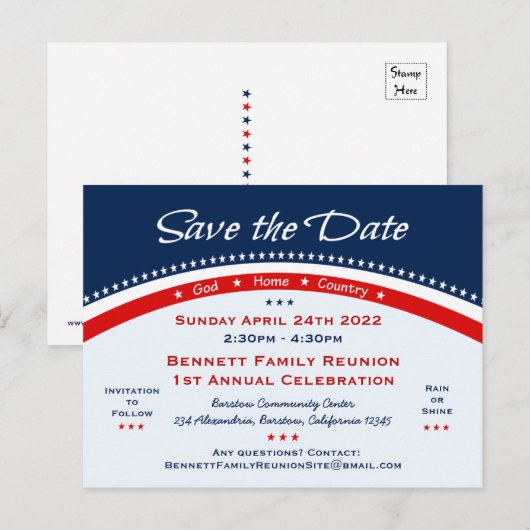 Patriottisch Save the Date Briefkaart (Voorkant / Achterkant)