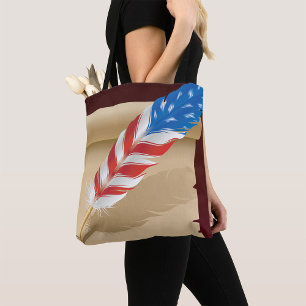 Patriottisch schrijfveer op antiek papier tote bag