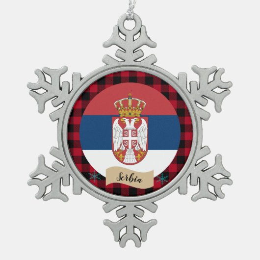 Patriottisch Servië, Roodbuffelplein, Servische vl Tin Sneeuwvlok Ornament (Voorkant)