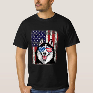Patriottisch Siberisch Husky American Flag Hondenl T-shirt