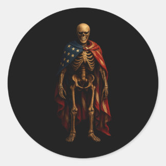 Patriottisch skelet Amerikaanse vlag gotische horr Ronde Sticker