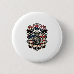 Patriottisch Skelet Cowboy Donkere Patriot Skelet  Ronde Button 5,7 Cm