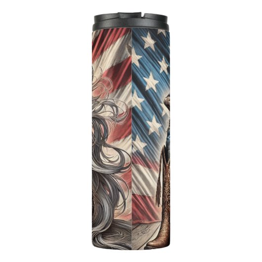 Patriottisch skelet Cowgirl Thermosbeker (Achterkant)