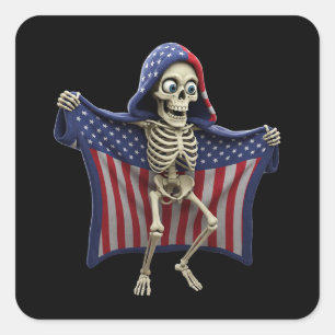 Patriottisch skelet Hoodie-Sticker Vierkante Sticker