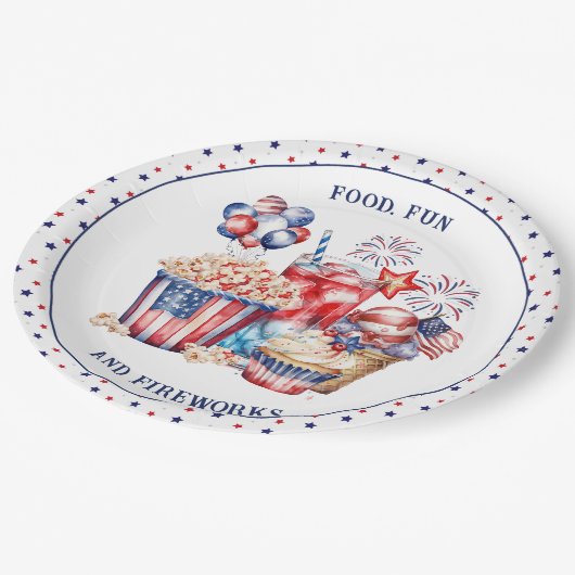 Patriottisch snoepgoed & vuurwerk 4 juli Feest Papieren Bordje (Gekanteld)