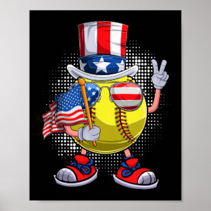Patriottisch Softbal 4 juli Verenigde Staten Manne Poster