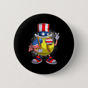 Patriottisch Softbal 4 juli Verenigde Staten Manne Ronde Button 5,7 Cm