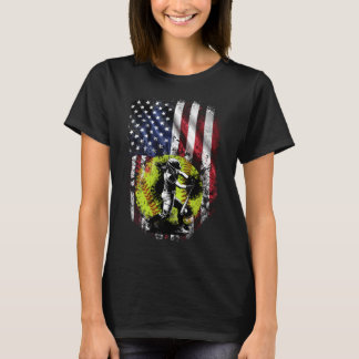 Patriottisch Softbal Batter met Amerikaanse vlag T-shirt