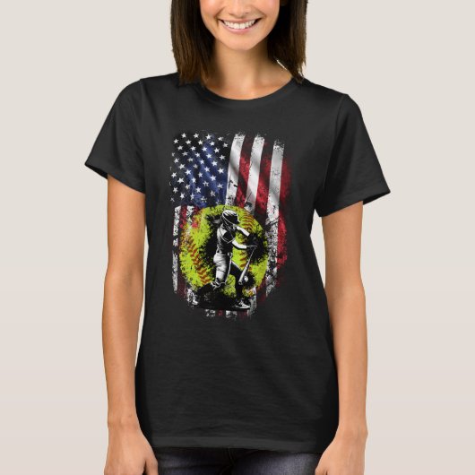 Patriottisch Softbal Batter met Amerikaanse vlag T-shirt (Voorkant)