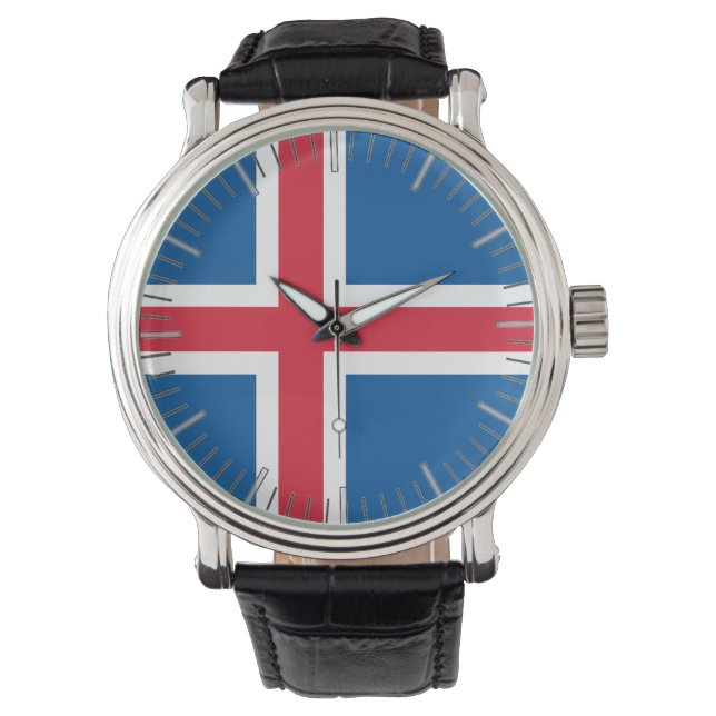 Patriottisch, speciaal horloge met vlag van IJslan (Voorkant)