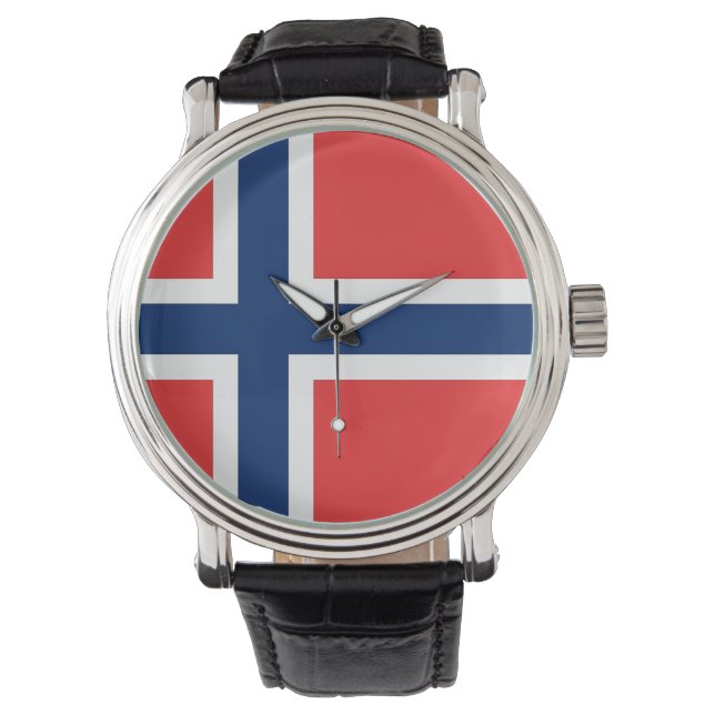 Patriottisch, speciaal horloge met vlag van Noorwe (Voorkant)