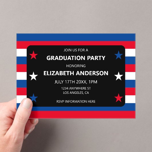 Patriottisch Stars & Stripes Afstuderen Acryl Uitnodigingen (Insitu (Draagbaar))