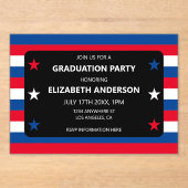 Patriottisch Stars & Stripes Afstuderen Acryl Uitnodigingen (Voorkant)