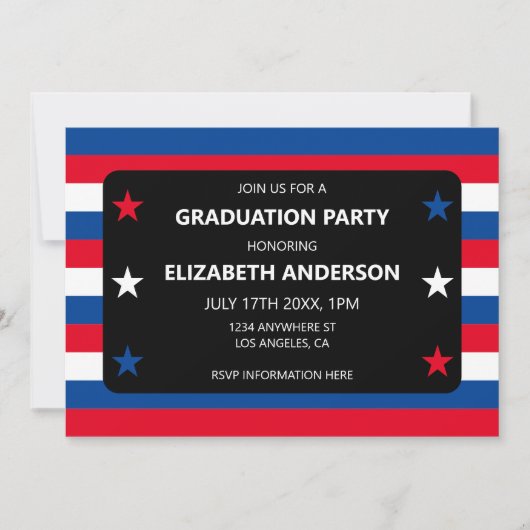Patriottisch Stars & Stripes Afstuderen Kaart (Voorkant)