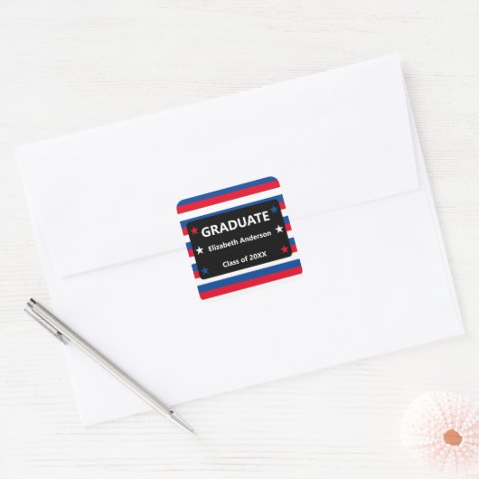 Patriottisch Stars & Stripes Afstuderen Vierkante Sticker (Envelop)
