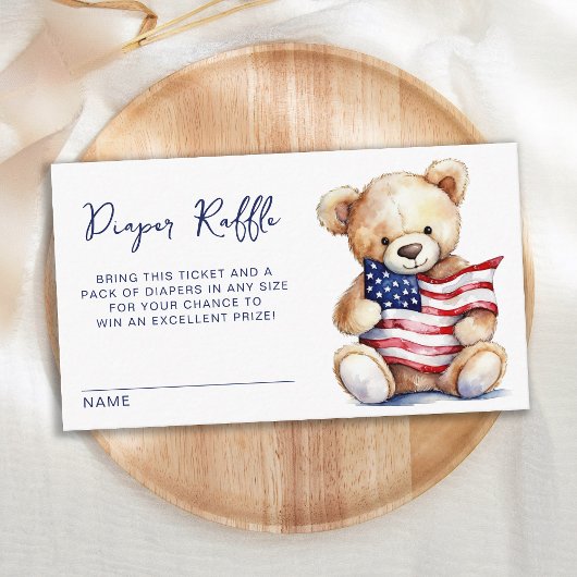 Patriottisch Teddy Bear Luier Raffle Baby shower Informatiekaartje