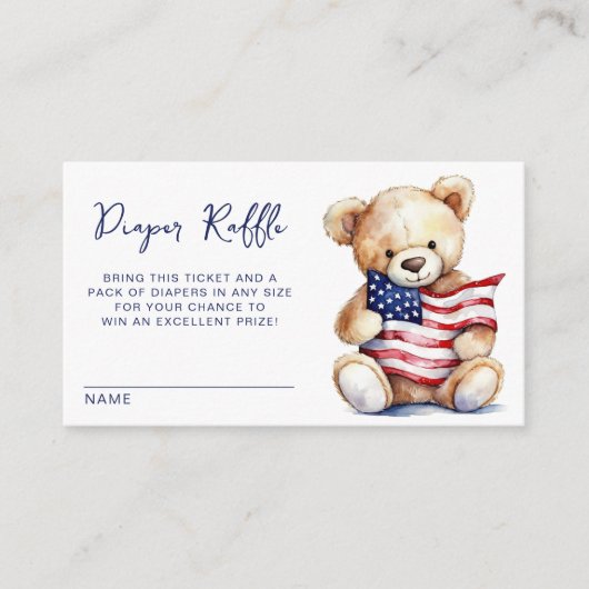 Patriottisch Teddy Bear Luier Raffle Baby shower Informatiekaartje (Voorkant)