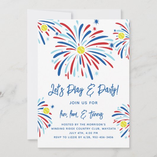 Patriottisch Tennis & Vuurwerk 4 juli Feest Kaart (Voorkant)