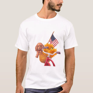 Patriottisch thema met puppy, vlag en zonnebloem t-shirt
