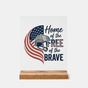 Patriottisch thuis van de vrije dappere helm shirt acryl bord