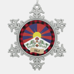 Patriottisch Tibet, Rode buffels en Tibetaanse vla Tin Sneeuwvlok Ornament