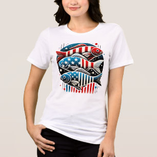Patriottisch Trio van Vis – Rood, Wit & Blauw Art  Tri-Blend Shirt