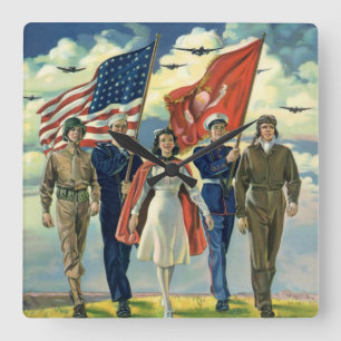 Patriottisch, trots militair personeel Heros Vierkante Klok