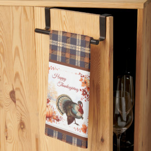 Patriottisch Turkije Thanksgiving op Plaid Theedoek