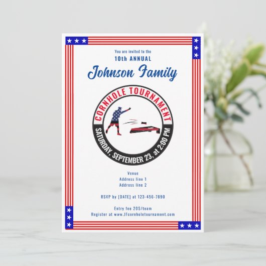 Patriottisch US Flag Sack Toss Cornhole Toernooi Kaart (Staand voorkant)