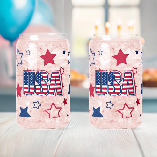 Patriottisch USA, 1776, 4 juli Rood, Wit & Blauw Blikvorm Glas