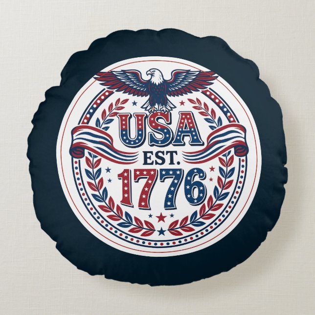 Patriottisch USA Adelaar Embleem Rond Kussen (Voorkant)