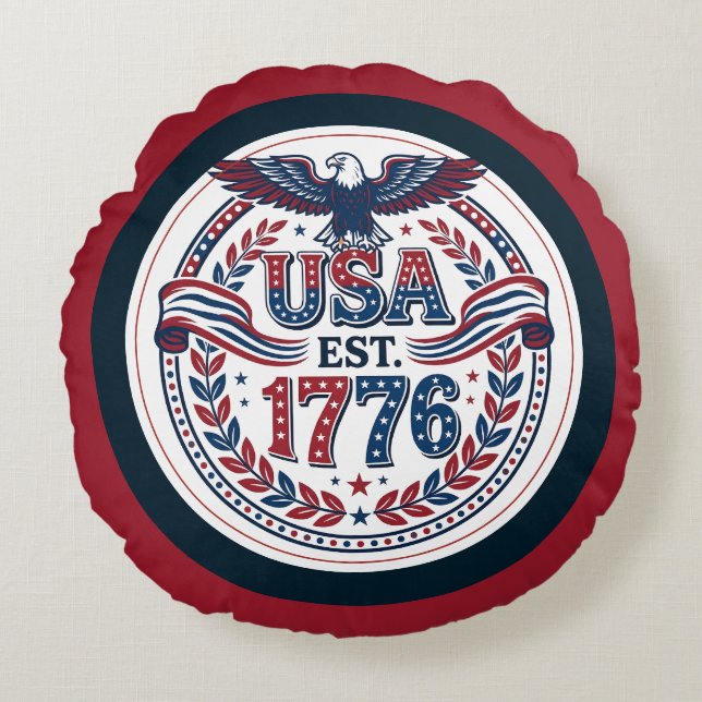 Patriottisch USA Adelaar Embleem Rond Kussen (Voorkant)