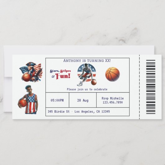 Patriottisch USA Basketbal Ticket Verjaardagsfeest Kaart (Voorkant)