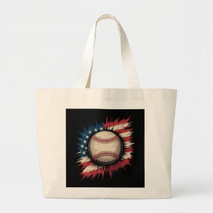 Patriottisch USA-honkbal Amerikaanse vlag vintage Grote Tote Bag