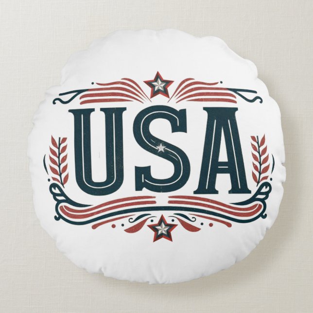 Patriottisch,  USA Rond Kussen (Voorkant)