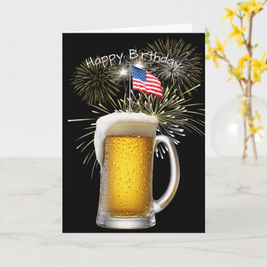 Patriottisch Verjaardagsbier met Sparklers Kaart (Gele Bloem)