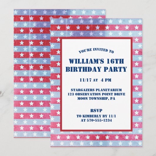 Patriottisch vervaagde Amerikaanse vlag rood, wit Kaart (Voorkant / Achterkant)