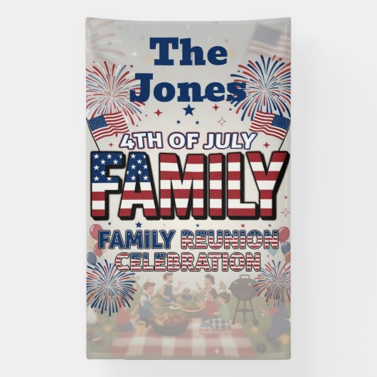 Patriottisch Vier Juli Familie Feest Design Spandoek (Verticaal)