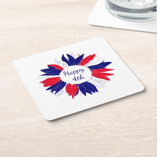 Patriottisch Vierde juli Bbq Floral Red White Blue Kartonnen Onderzetters (Schuin)