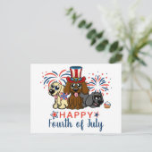 Patriottisch Vierde juli Dogs Fireworks Cute Briefkaart (Staand voorkant)